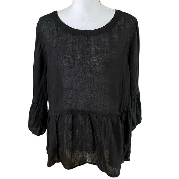 NEW Kleen Size M Linen Peplum Hem Shirt Black Semi Sheer Capsule Minimal - Picture 1 of 5